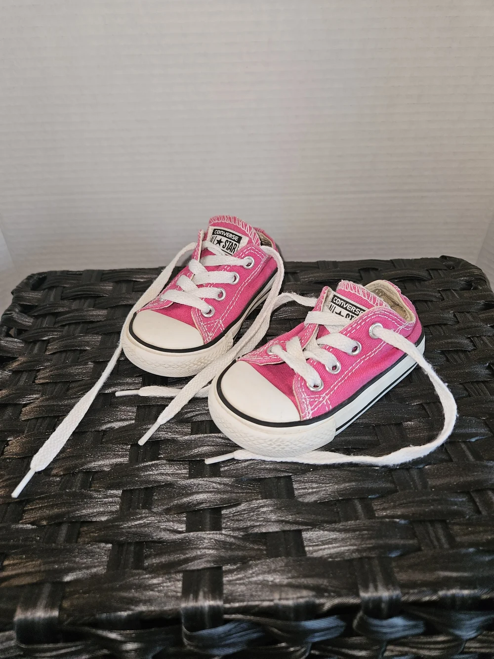 Converse Kids Pink Low Top Canvas Sneakers with White Laces